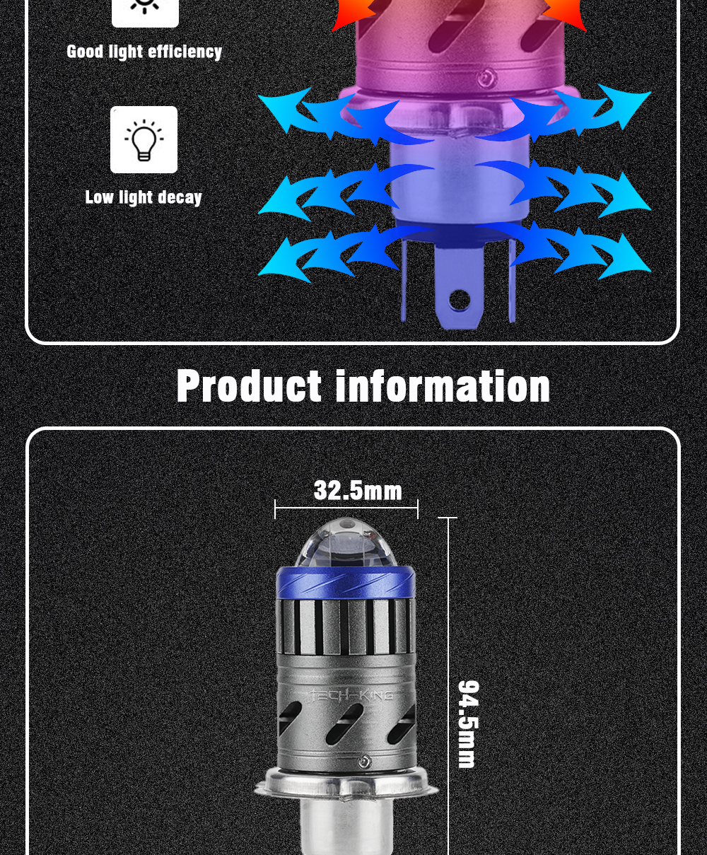 TECH-KING Motorcycle LED Headlight Bulb HS1 9003 Hi/Lo Beam 26W 3000LM Snowmobile Scooter place Directly Conversion H4 lens bulb
