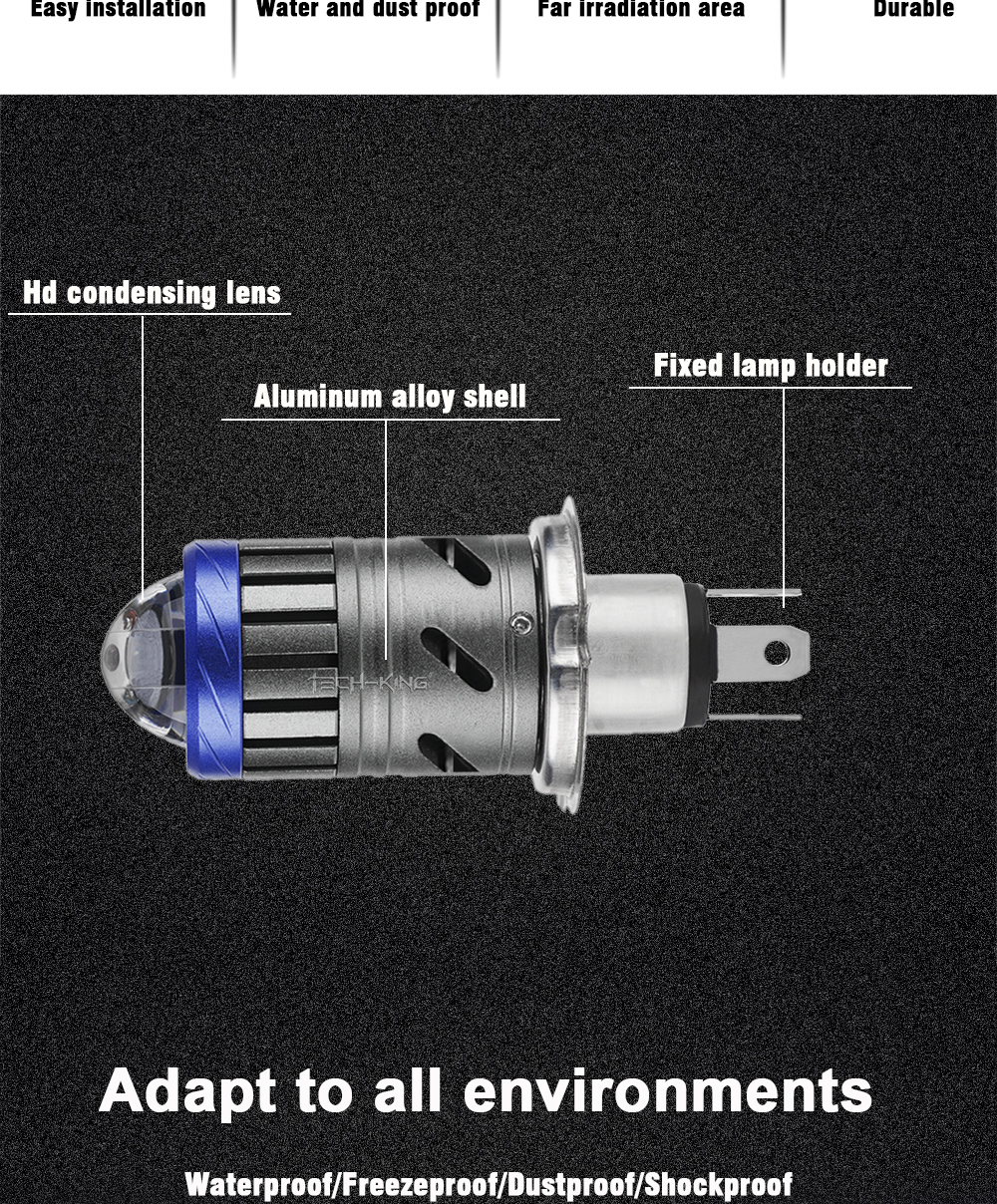 TECH-KING Motorcycle LED Headlight Bulb HS1 9003 Hi/Lo Beam 26W 3000LM Snowmobile Scooter place Directly Conversion H4 lens bulb